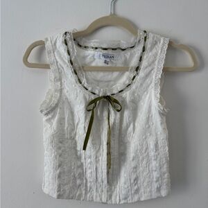 White Lace and Eyelet Milkmaid Top with Ribbon Detail
